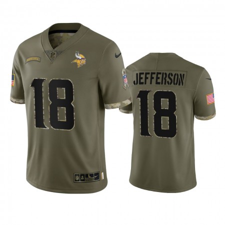 Camiseta Hombre NFL Minnesota Vikings Justin Jefferson 18 Olive 2022 Salute To Service